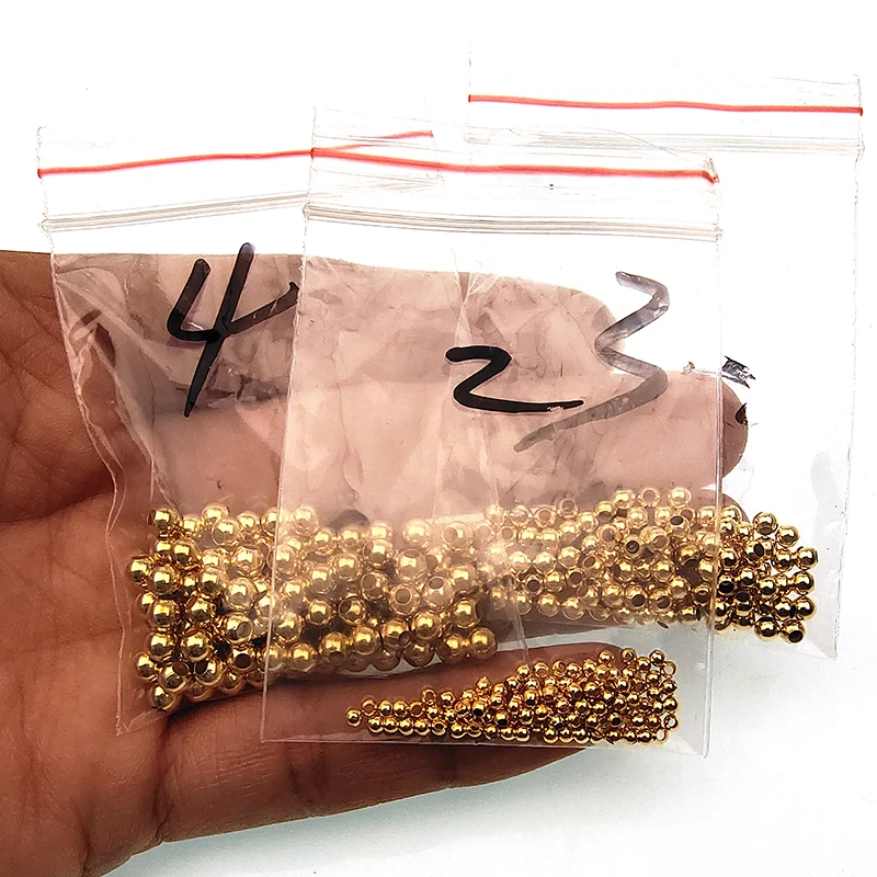 100 unids/lote cuentas de pesca de latón y cobre, cuentas redondas de Metal dorado y plateado para cuchara de pesca, señuelo de pesca con mosca, Mini cuentas DIY de 2/3/4mm
