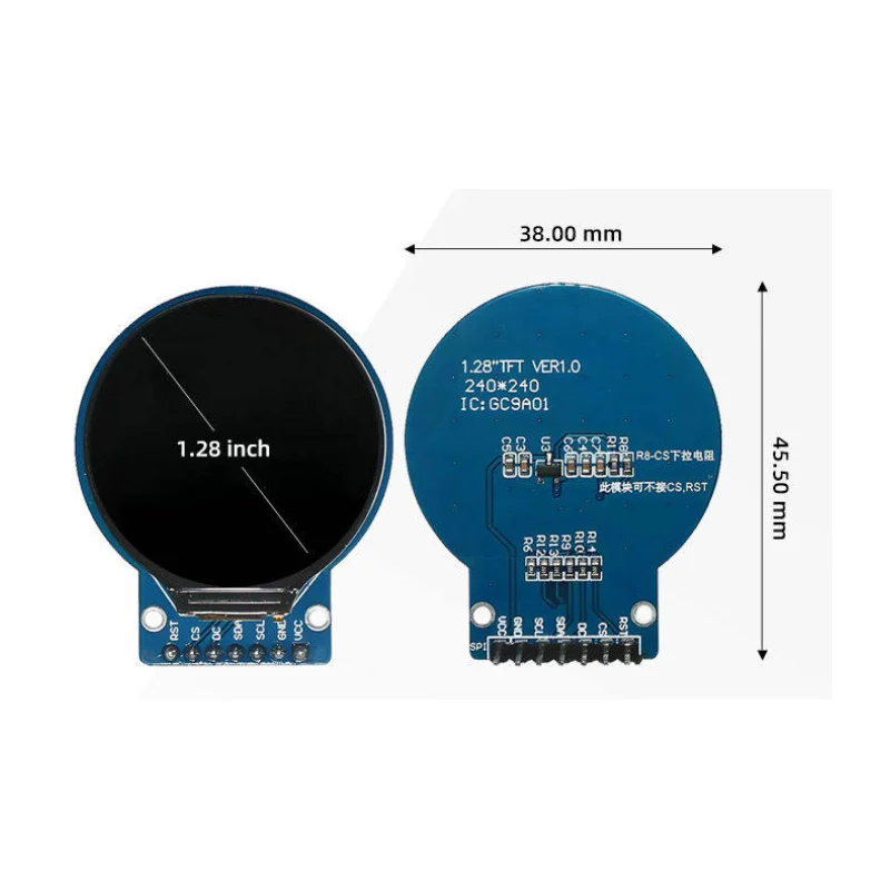 1.28 Inch TFT LCD Display Module with RGB LED Backlight 240x240 PCB Arduino 4 Wire SPI Interface GC9A01 Driver for Arduino