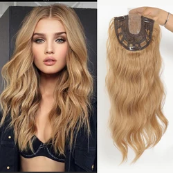 Synthetic Topper Wigs for Women 22 inch Wave Head Top Hair Clip Topper Hair Extensions Middle-part Bangs with Front Small Lace