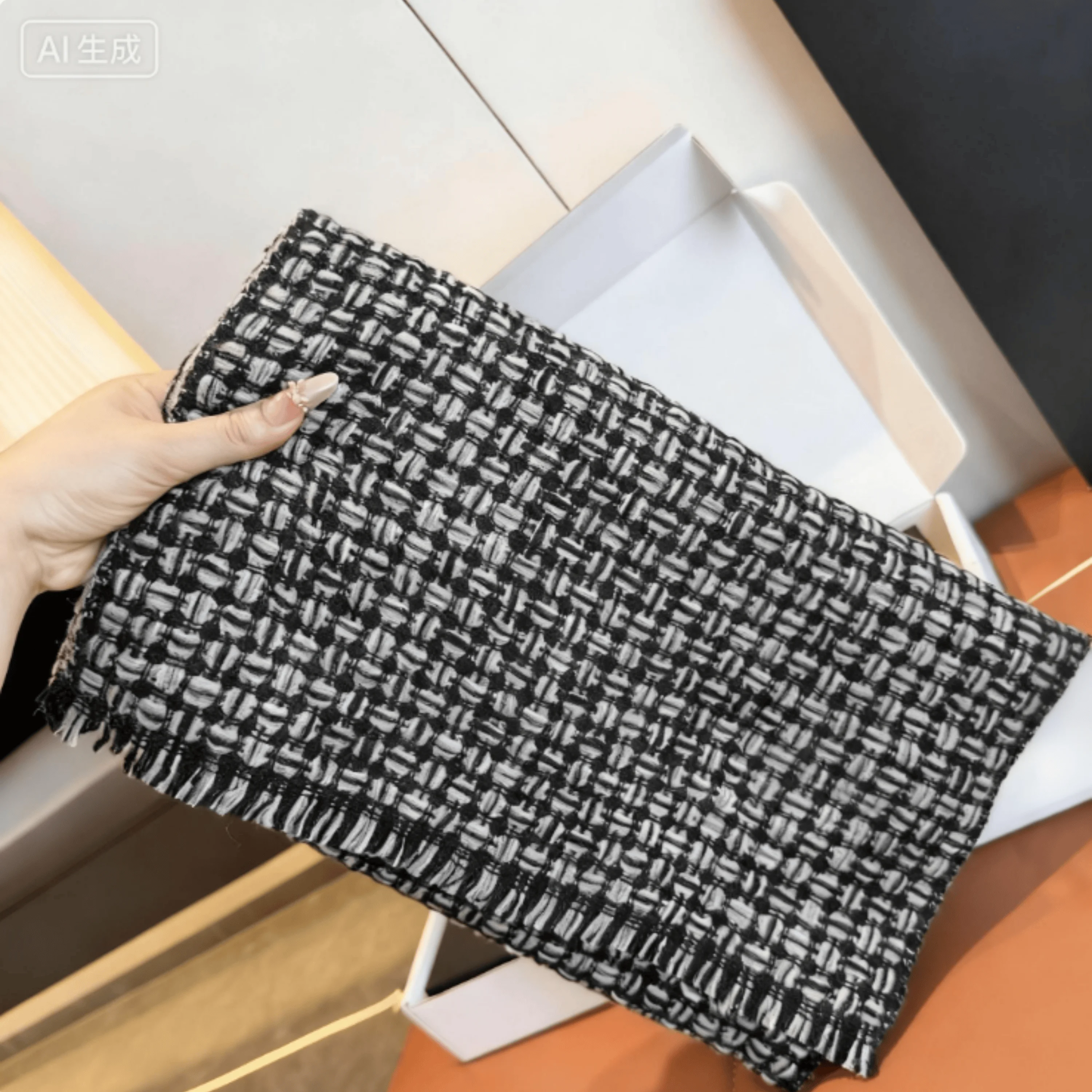 

2025 Autumn Winter Scarf Elastic Fashion Casual Knitted Soft Embroidery Versatile Simple Cashmere Scarf Christmas gift38x180cm