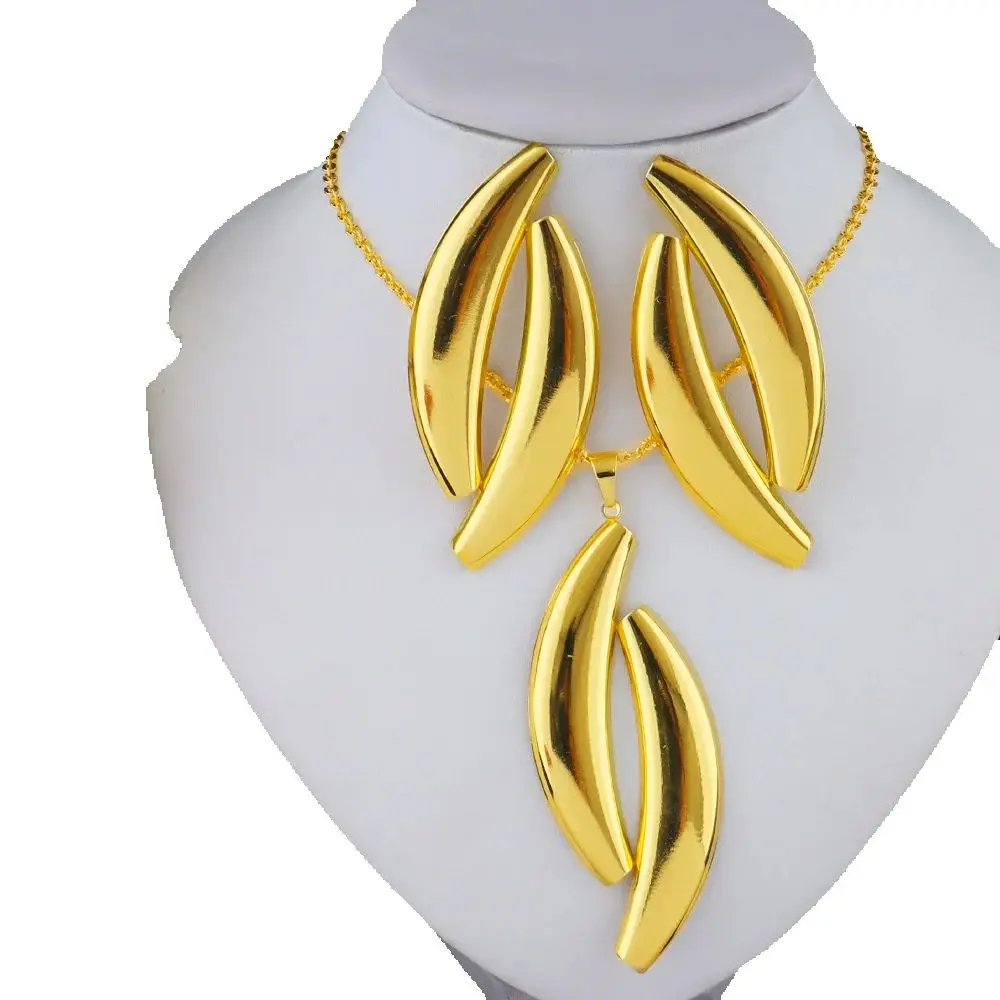 Parure Collier et Boucles d'Oreilles Plaqué Or de Dubaï pour Femme, Bijoux de Fête et Mariage Africains Nobles, Cadeau, Livraison Gratuite en Gros