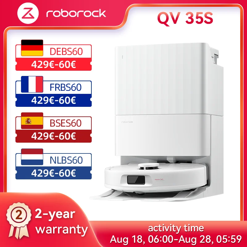 roborock QV 35S Saugroboter,Anti-Tangle-Bürsten,Anhebbare Schleudermopps,Intelligente Hindernisvermeidung,Multifunktion dockbase