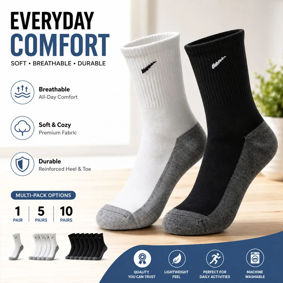 10/5/1 Pairs Men Two-Tone Cotton Crew Socks, Soft Premium Cushioned Breathable Sweat Wicking, Casual Hiking Fitness Yoga Sports