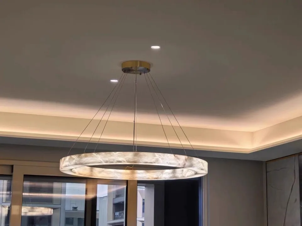 20" Natural Marble Wheel Chandelier