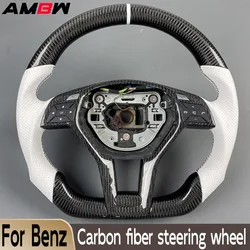 Customized For Mercedes Benz E C CLS W218 W212 W204 W207 Class Carbon Fiber Steering Wheel White Perforated Leather