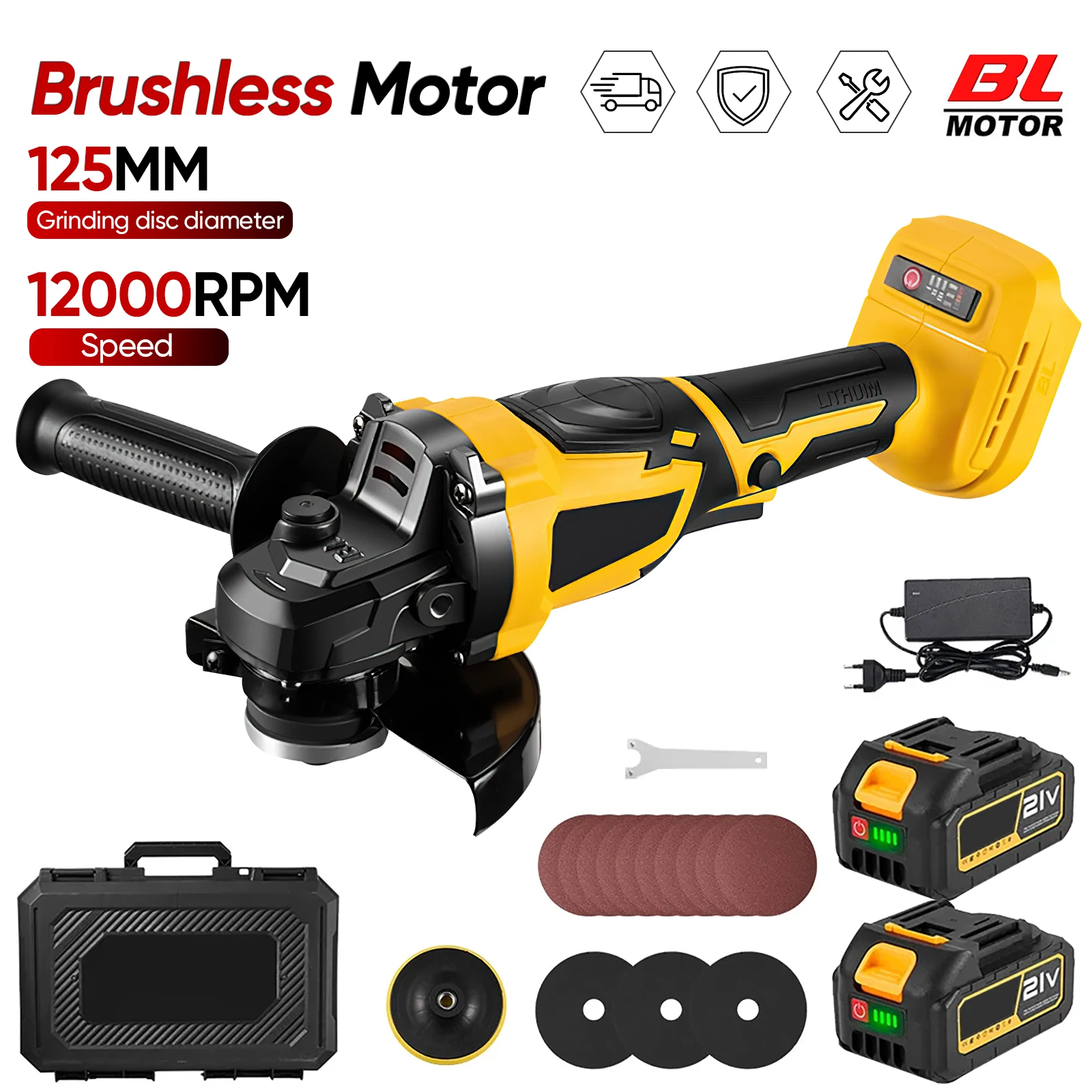 Meuleuse d'angle électrique sans fil 125 mm M14, polisseuse pour bois et métal, outil électrique pour bricolage domestique, compatible avec batterie Makita 18V.