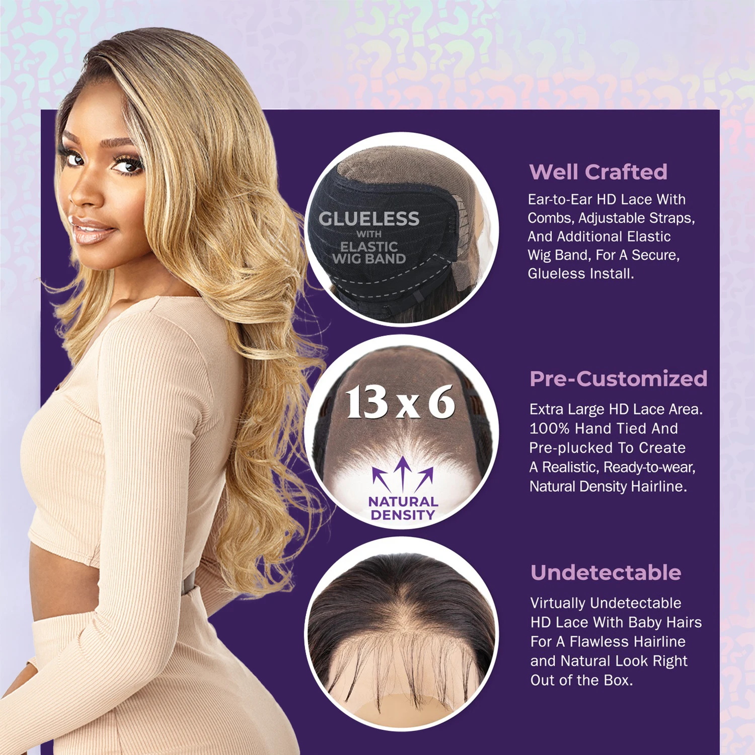 شعر مستعار بدانتيل أمامي عالي الدقة 9 ، طويل مموج ، منتوف مسبقًا ، مظهر طبيعي ، آمن للحرارة ، 13 × 6 #3