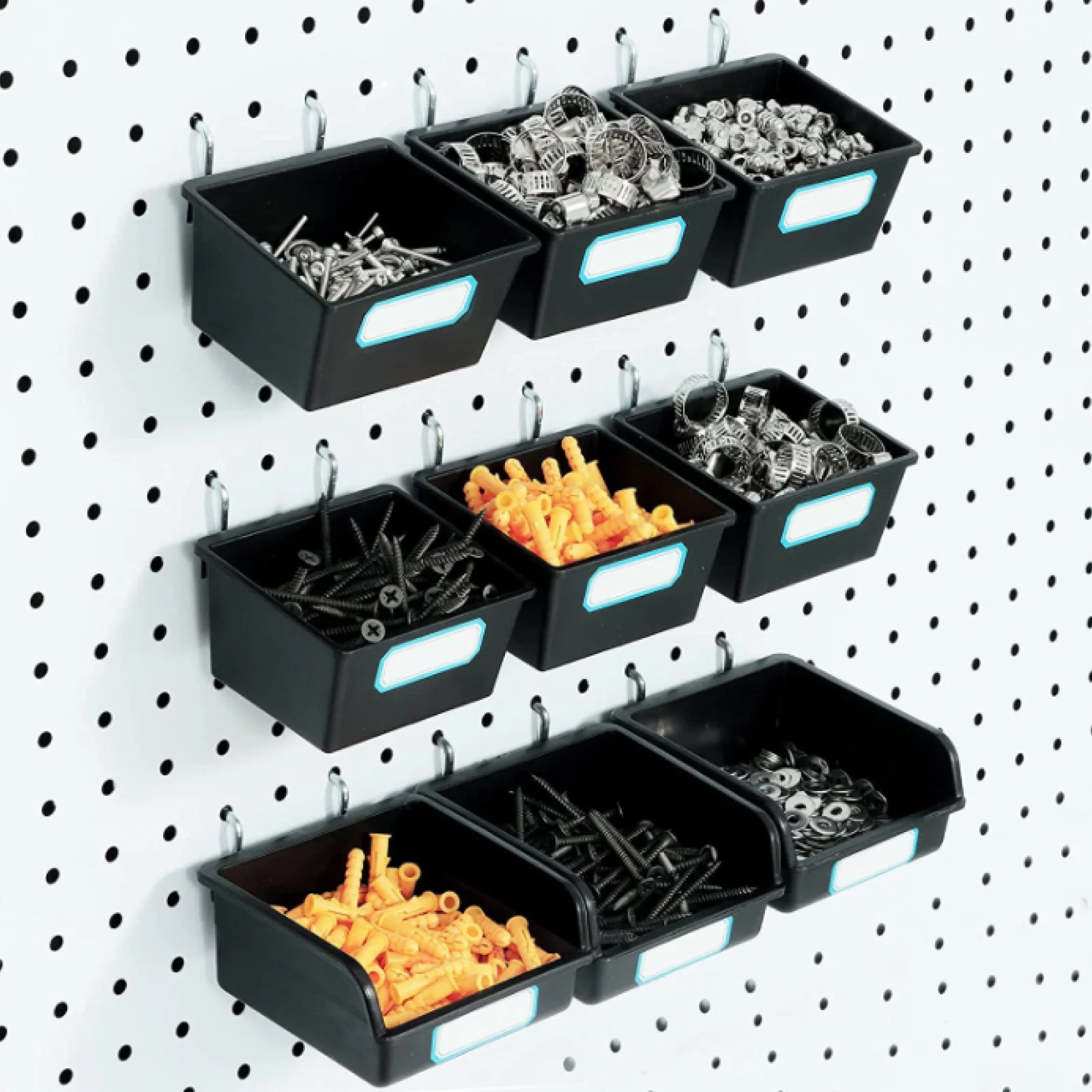 Pegboard Bins Organizer for Tools Craft Workshop Hardware Peg Board Hooks