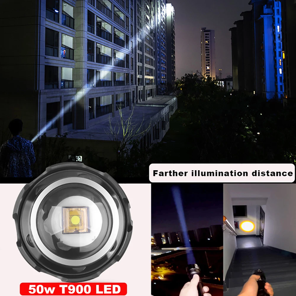 300w Powerful LED Flashlight 1500 Meter Torch Hard Light Tactical Flashlights 21700 Battery Dimmable Waterproof Long Shot Lamp