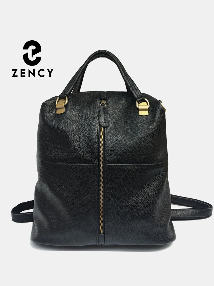 Zency Anti-Theft Vintage Women\'s Genuine Leather Outdoor Backpacks Large School Bag Designer Travel Satchel Shoulder Crossbody