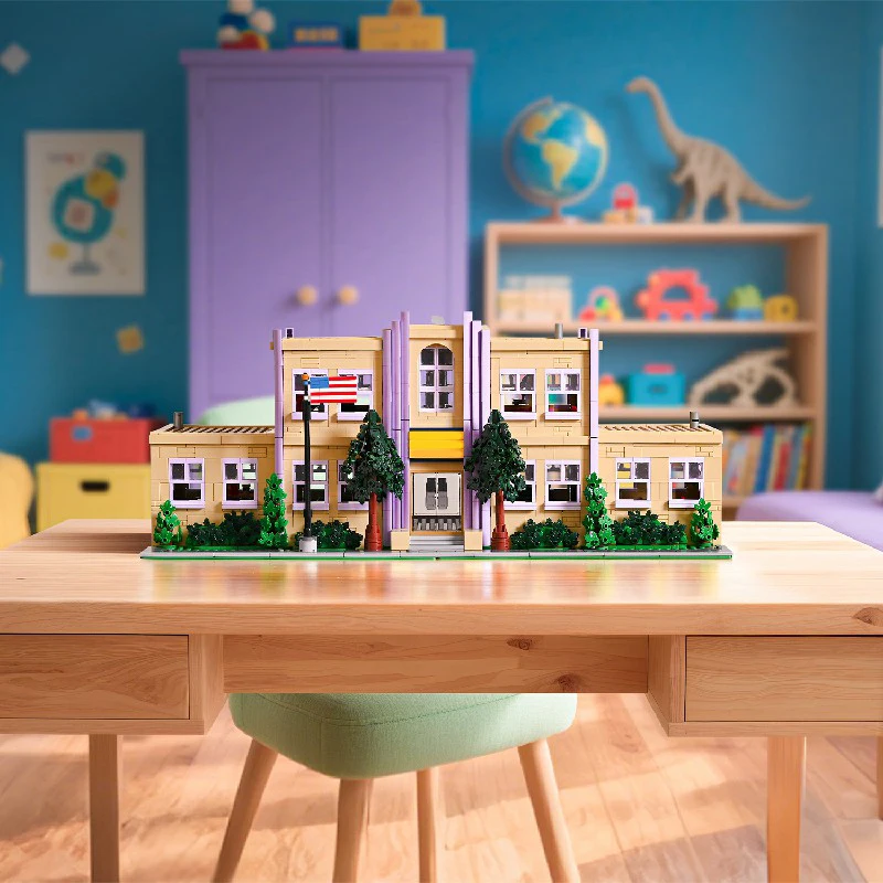 3500 قطعة MOC سبرينغفيلد المدرسة الابتدائية اللبنات مدينة عرض الشارع نموذج مع 8 الشكل تجميع لعبة هدية للأطفال البالغين