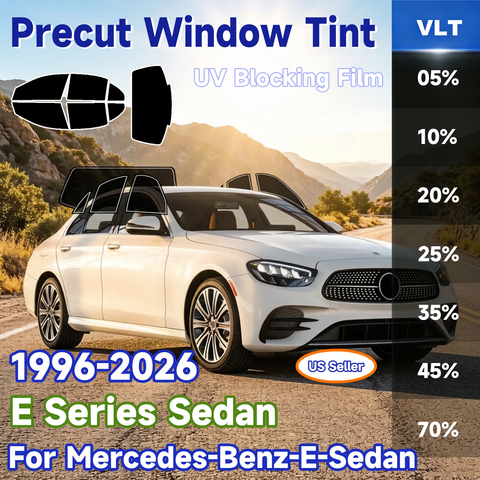

Пленка для тонировки окон Mercedes-Benz E-класса (седан), предварительно вырезанная, 2-слойная, с защитой от солнца и жары, УФ-защитой, от трещин, для конфиденциальности