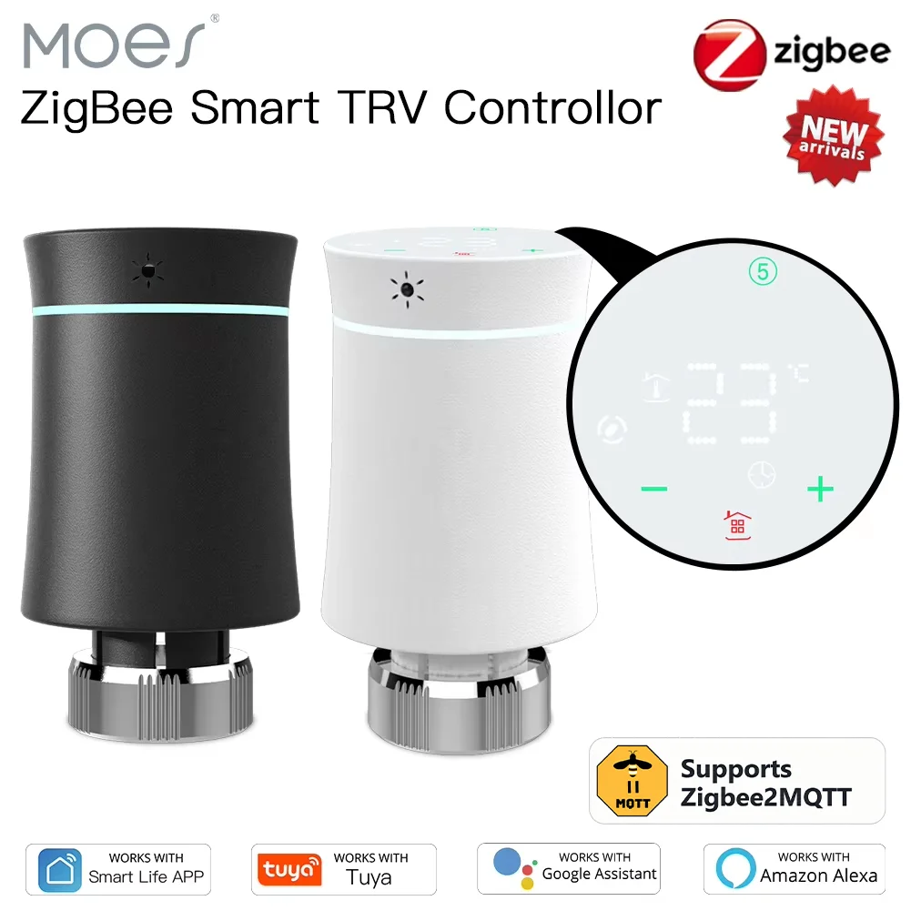 MOES TRV Zigbee2MQTT 3.0 Tuya New Radiator Actuator Valve Smart Programmable Thermostat Temperature Heater Alexa Voice Control