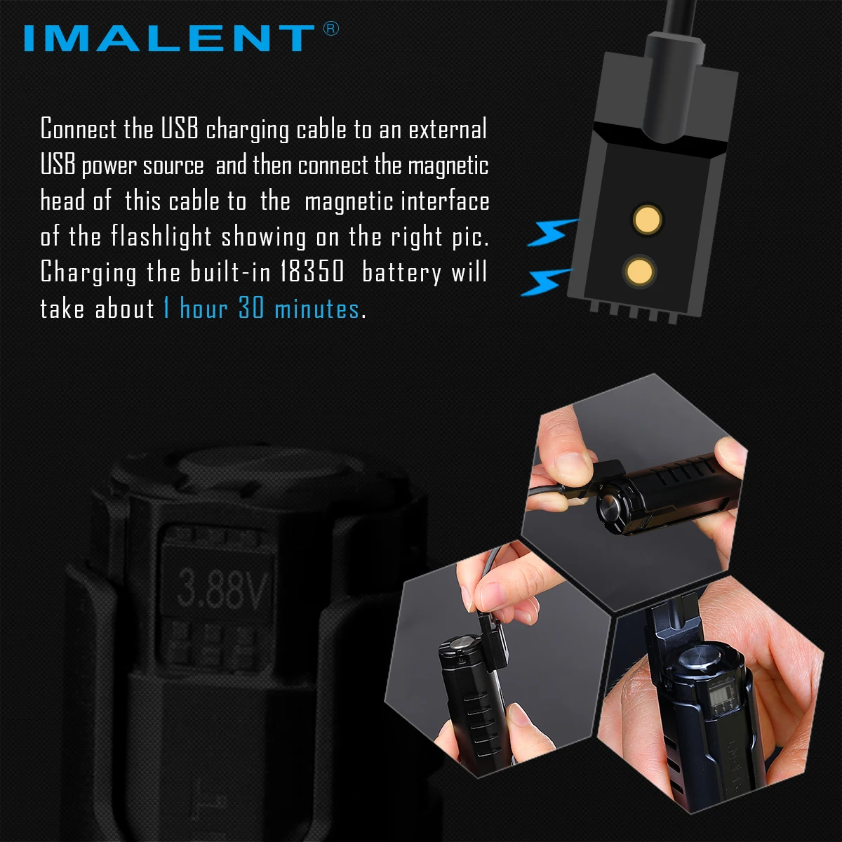 IMANLENT Original Flashlight USB Fast Charging Cable for LD10/LD70/MS03/R30C/MS06/R60C/MS08/RS50/UT90/RT90