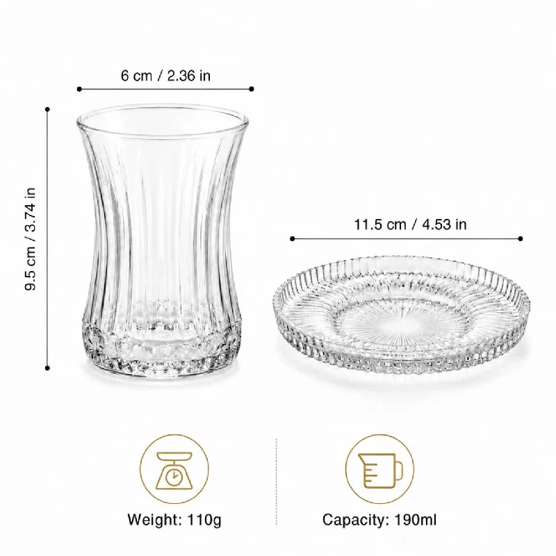 2-Piece Vintage Vertical Striped Glass Cup & Saucer Set, 190ml Clear Drinking Glasses, Ideal for Tea & Coffee, Home & Party Use - view 4
