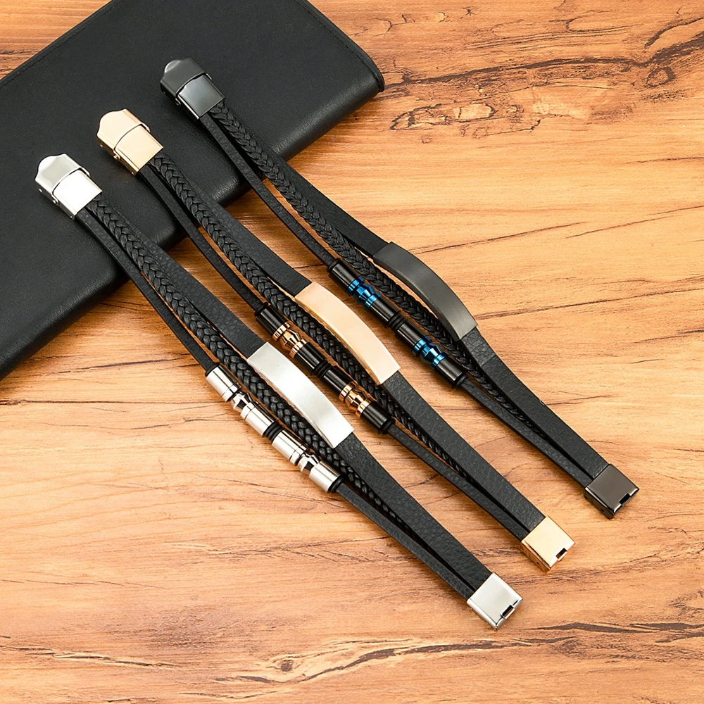 TYO الإبداعية المنسوجة يدويا جلد أسود الرجال سوار جلد 3 ألوان معدنية الفولاذ المقاوم للصدأ مشبك مجوهرات الإسورة هدية عيد ميلاد #5