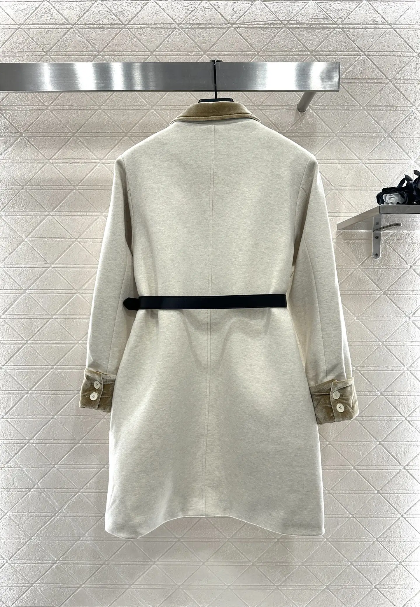 

2025 Autumn and Winter Slim Fashion Women's Clothing Wool Coat Lapel Waist Belt Mid-length Button Cardigan Jacket