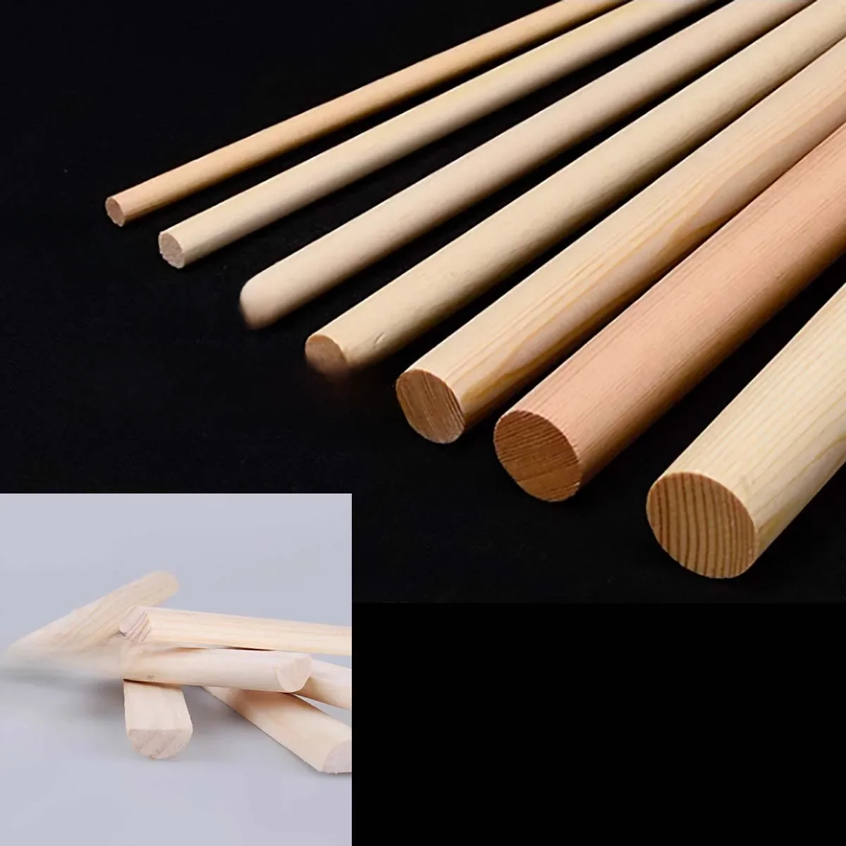 Tiges rondes en bois enrichies pour bricolage, modèle de construction, calcul, travail, diamètre 8-28mm, longueur 100-300mm, semi-transparent, fournitures d'artisanat les plus récentes, 5 pièces, 10
