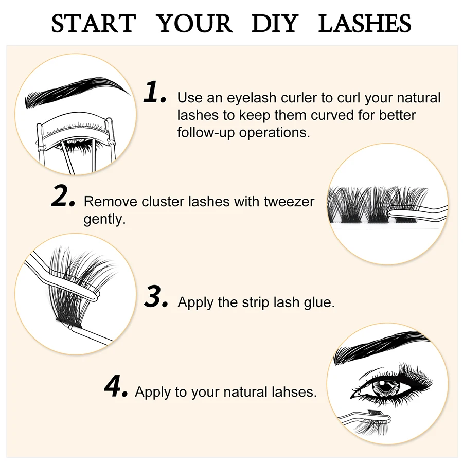 Cílios vison segmentados de Quewel, cílios DIY, segmentados, onda C, onda D, maquiagem em casa, Natural volume russo, 144 Cluster