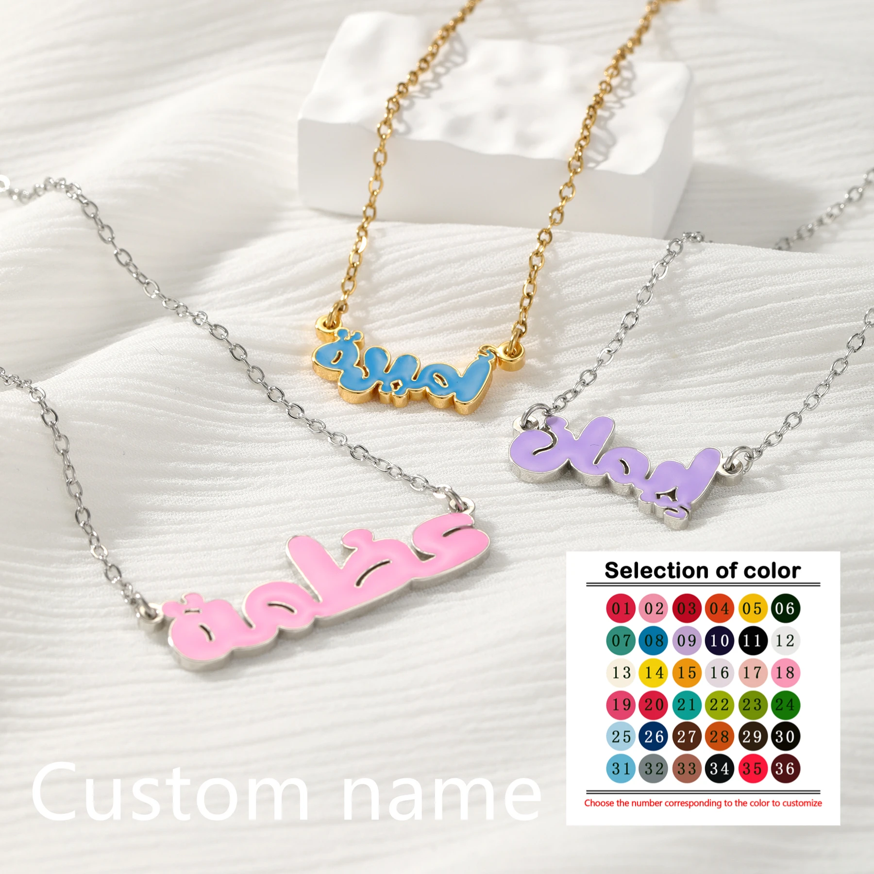 

Custom Arabic Bubble Letter Necklace Stainless Steel Personalized Enamel Name Necklace Custom Name Jewelry Muslim Gift for Her