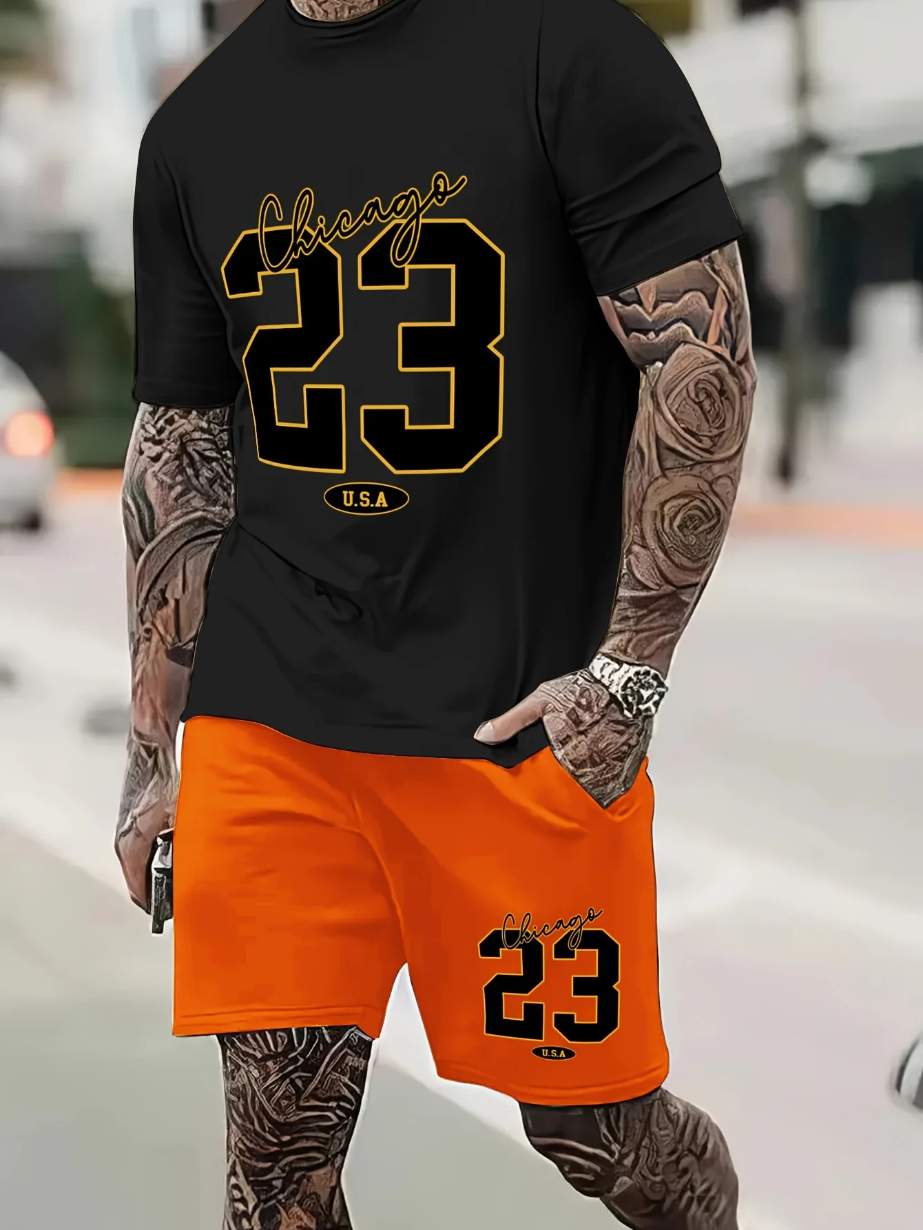 23 Chicago Letter 3D Printed Handsome T-shirt Men Suit Fashion Casual Male Tracksuit Outfit Summer Oversized 2 Piece Set Clothes