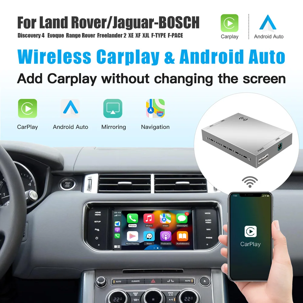 Carabc sem fio Android Carplay, espelhamento Decorder, Auto Fits para Land Rover, Jaguar, Bosch, Discovery4, Evoque, Freelander 2, XE, XF, XJL