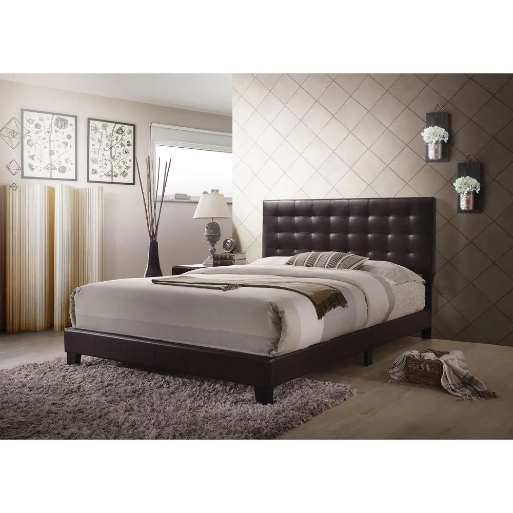 [Flash Sale]Masate Espresso PU Queen Bed Wood Frame&Leg 85