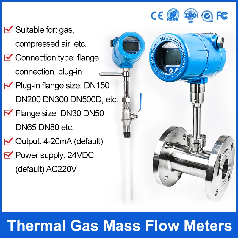 Gas Flow Rate Measurement Flow Monitor Plug In Thermal Mass Flow Meter For Liquid Lpg