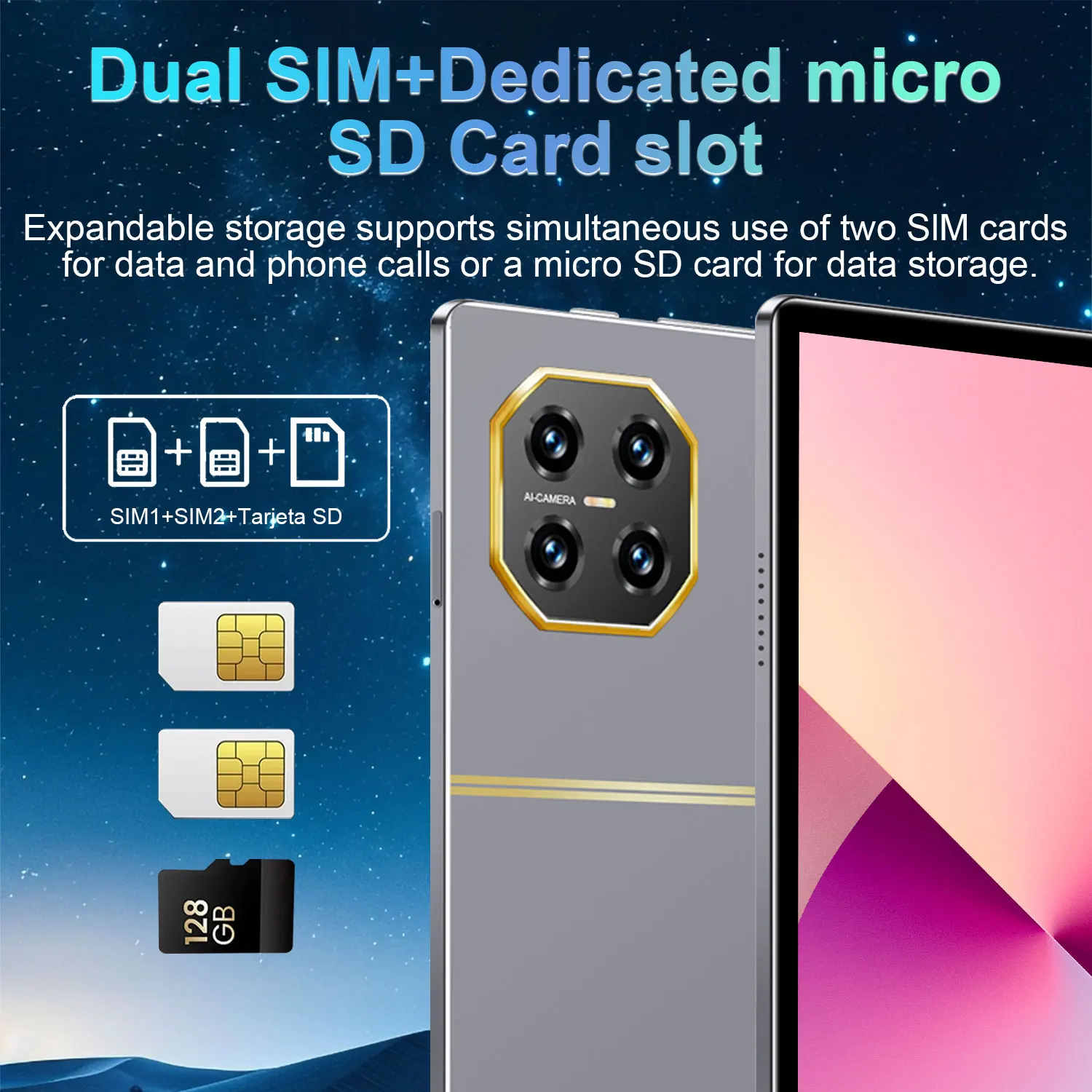 16MP+32MP Dual Camera Tablet Android 13 16GB RAM 1TB ROM 20000mAh Battery 5G WiFi Portable Device for Media Browsing Student Learning Everyday Use Nice Present