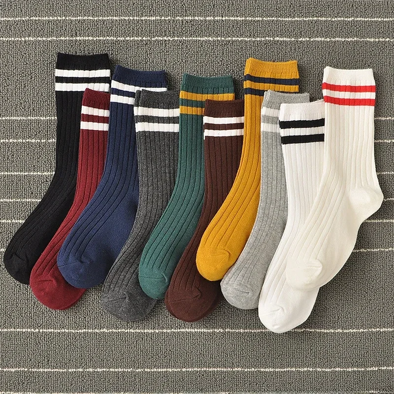 Chaussettes rayées en coton pour femmes, style rétro de rue, chaussettes longues pour dames, tube moyen, coréen japonais, cadeau pour filles