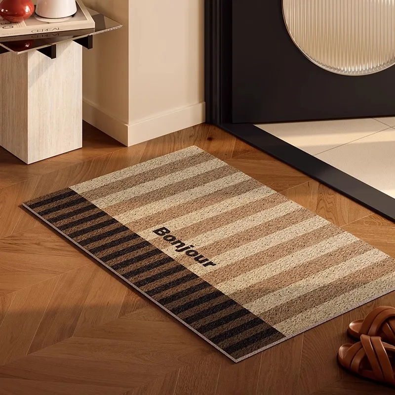 French Retro Striped Wire Loop Doormat Non-Slip Entrance Floor Mat Washable Vintage Aesthetic Carpet for Home Living Room Porch