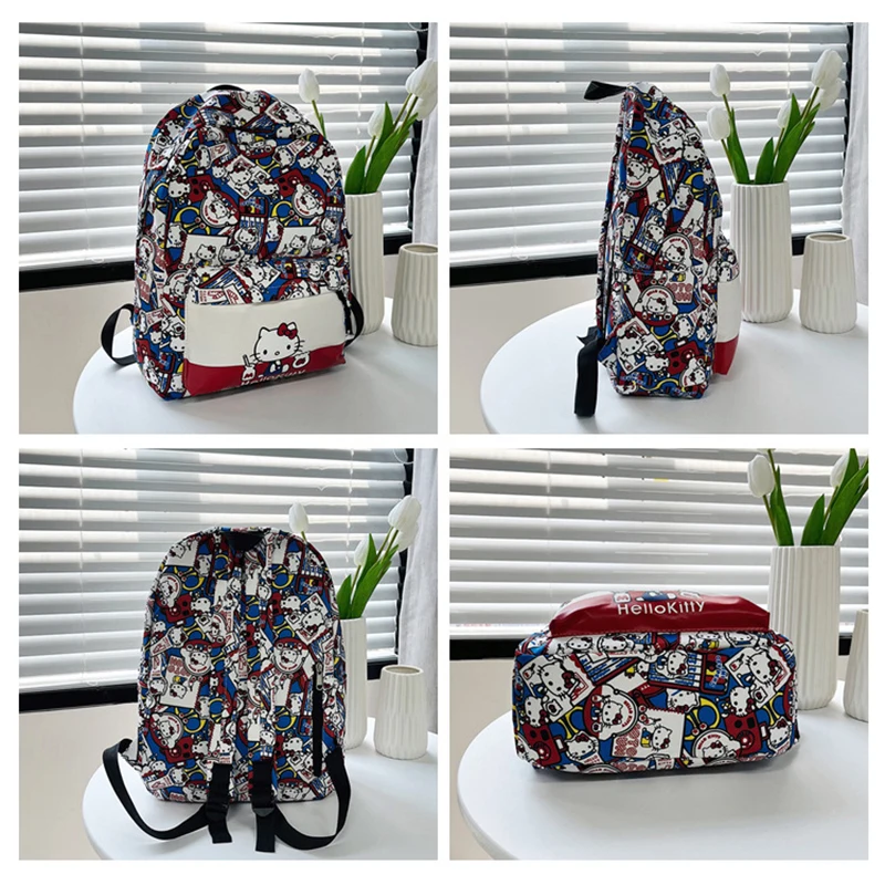 Sanrio HelloKitty Desain Grafiti Ransel Pelajar Ransel Fashion Serbaguna Ringan Kapasitas Besar Ransel