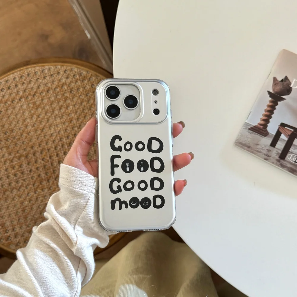 

Simple English Eat Good Mood mobile case, suitable for iPhone 16/15/17/14Pro Max, fashionable INS new shockproof protective case