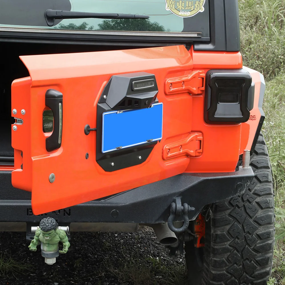 

SXMA Tailgate Decoration with License Plate Holder and Camera Hole License Bar Rear Bracket Spare Tire Mount for Jeep WranglerJL