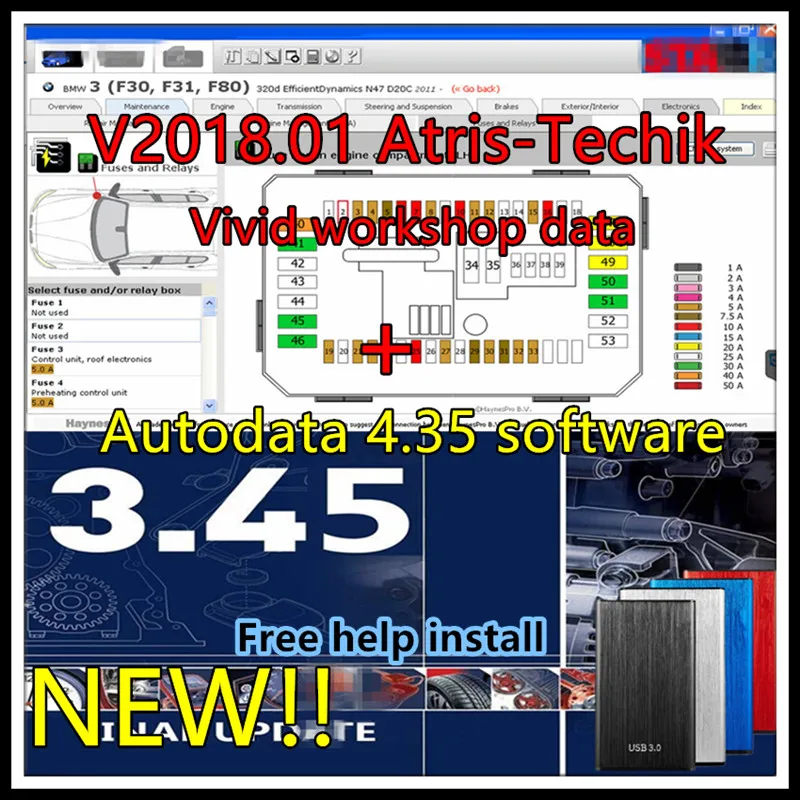 Autodata-Logiciel de réparation automatique Atris-Technik, plus de 3.45 sous-titres, atelier 2018 Automotive, 2018 + gratuit