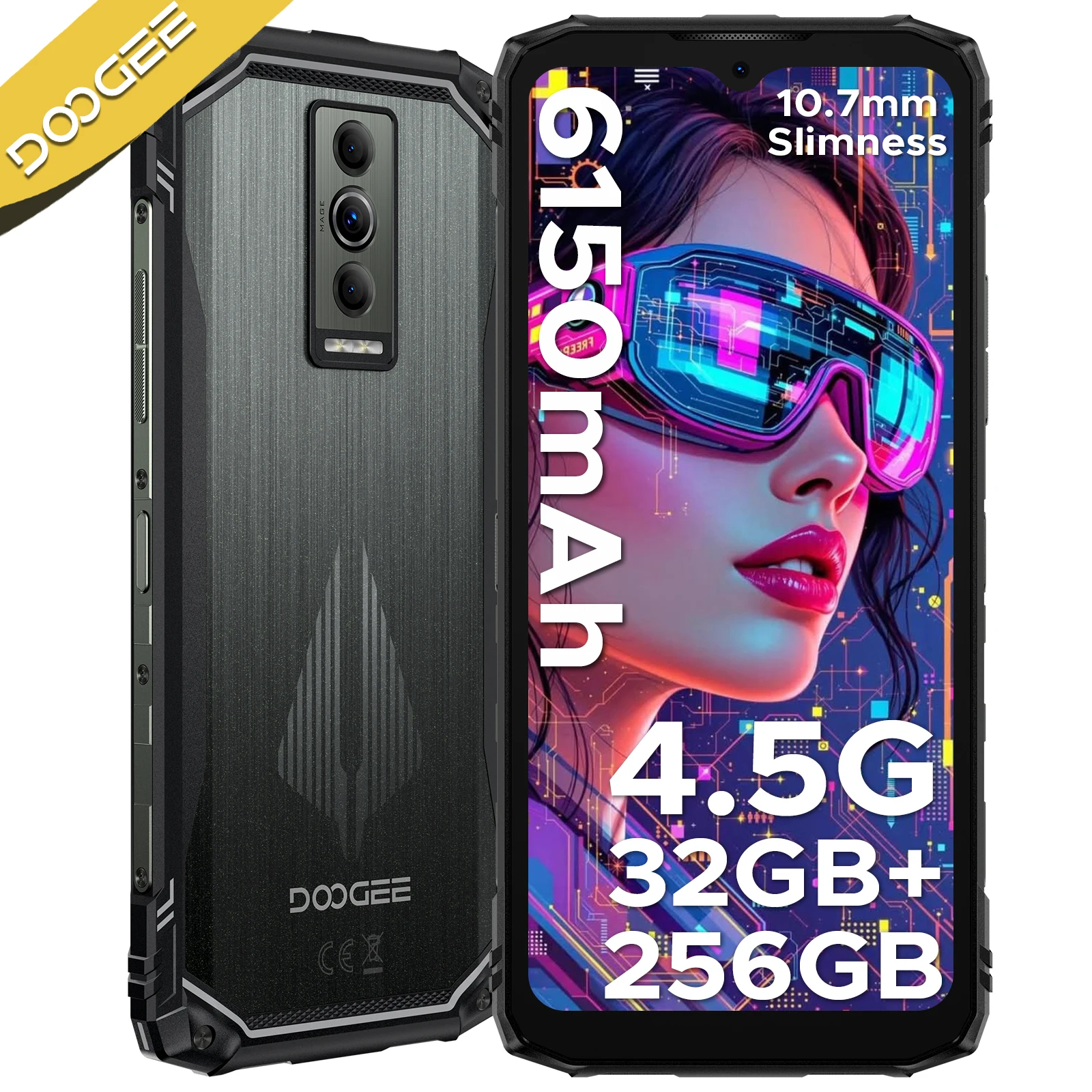 DOOGEE Blade10 Pro Rugged Phone 6.56'' Display 10.7mm Ultra-thin 30GB(6+24)+256GB 5150mAh Battery 50MP Main Camera Smartphone NFC