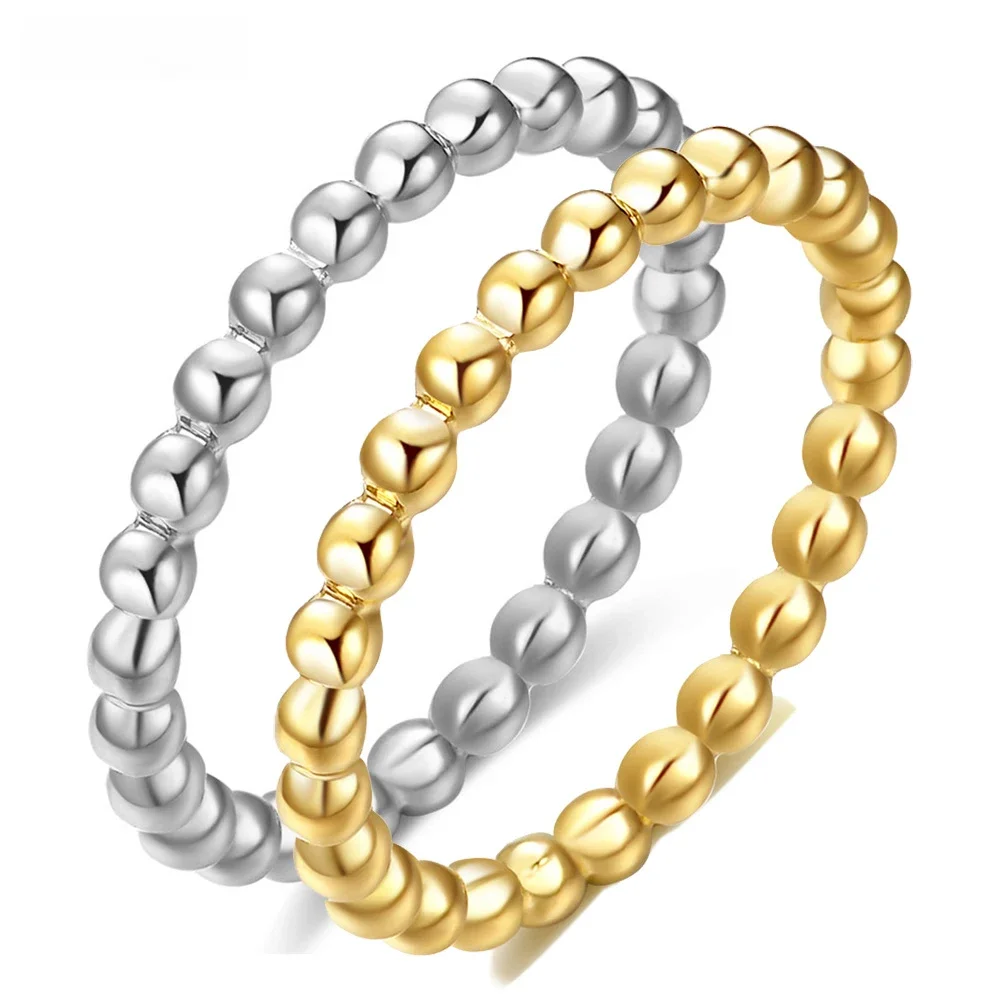 NIBASTAR Perlen Wasser Welligkeit Ring Für Frauen Einfache Mode Perlen Ringe Edelstahl Mini Schmuck Geschenk