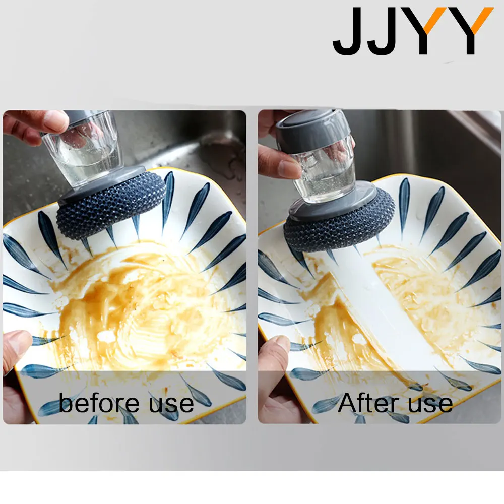 JJYY Kitchen Soap Dispensing Palm Brush Washing Liquid Dish Brush Soap Pot Utensils with Dispenser Cleaning