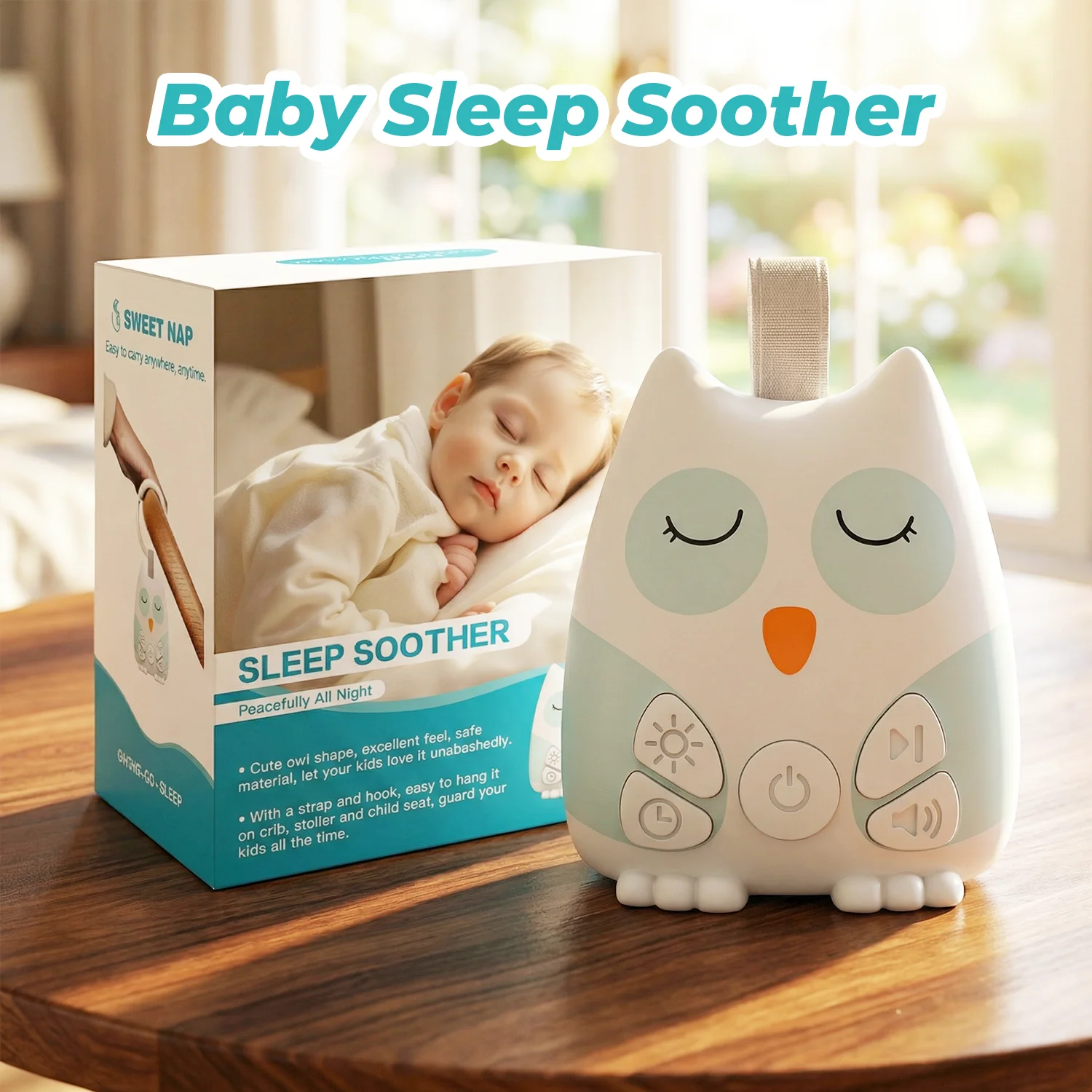 White Noise Machine Portable Baby Sleep Assistant Smart Cry Detection 15 Calming Sounds Night Light Timer Baby Shower Gift
