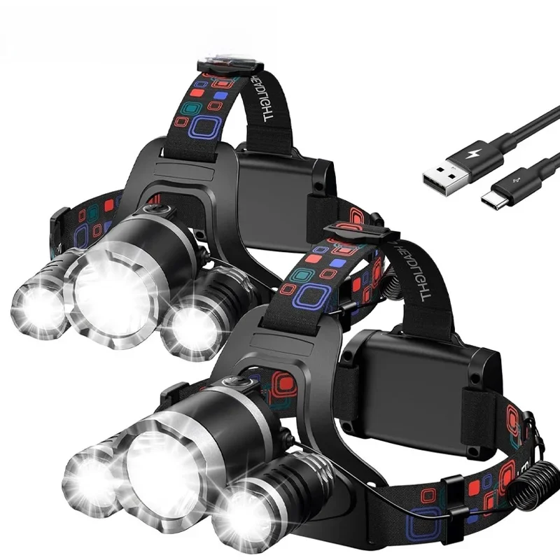 T6 Super lumineux phare casque lampe USB Rechargeable lumière Led Rechargeable étanche en plein air pêche chasse Camping torche