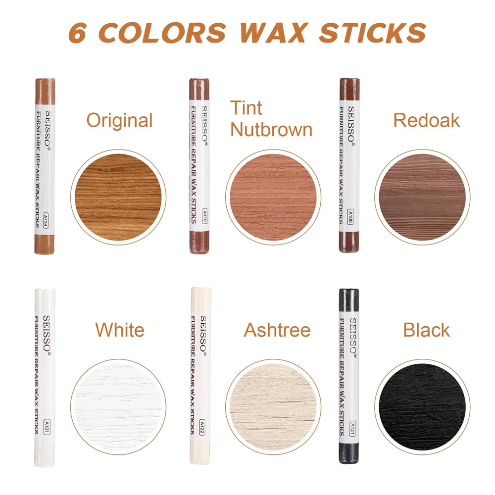 SEISSO 6 قطعة الخشب اللمس حتى أقلام الشمع الطلاء العصي عدة للأثاث صفح الطابق الخدوش ثقوب DIY بها بنفسك استعادة مكتب المنزل