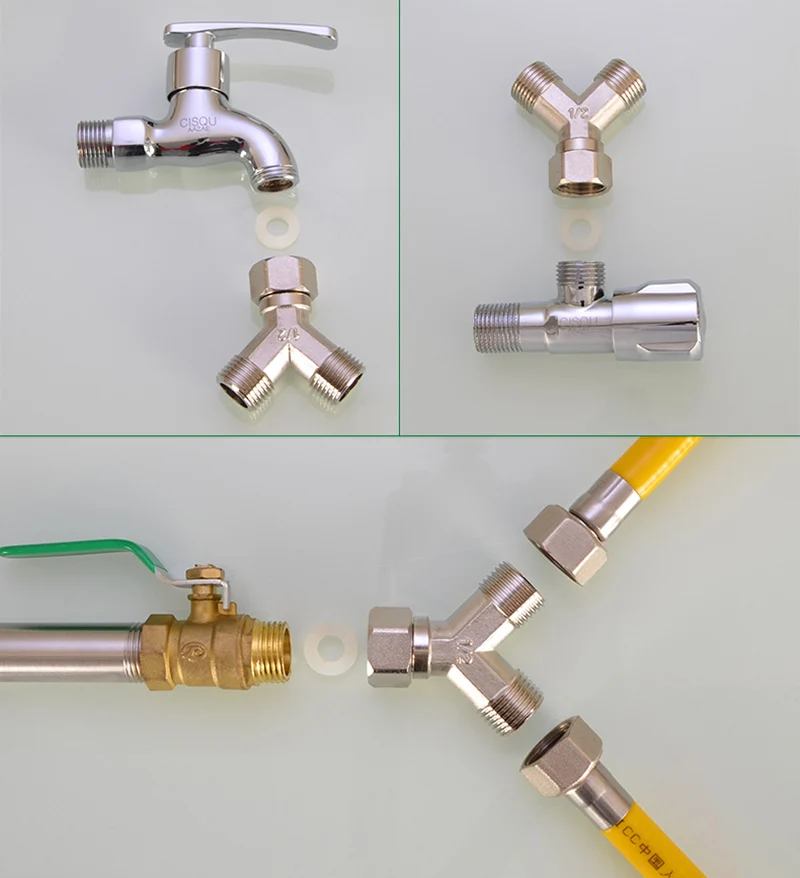 3 Cổng Kết Nối 1/2 "Nữ Nam Y Hình DN15 Bộ Chia Khối Mạ Niken Đồng Ống Khớp Nối bộ Chuyển Đổi Nước Gas