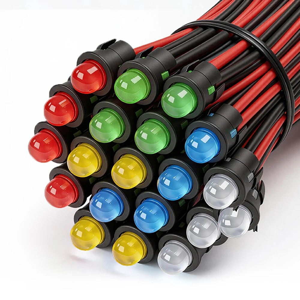 FILN 10/50 SZT. 6mm Mini Plastikowe Lampki Sygnalizacyjne LED 12V-24V Wbudowane Lampki Kontrolne do Zastosowań DIY w Motoryzacji, Żeglarstwie i Sprzęcie Sterującym Przemysłowym