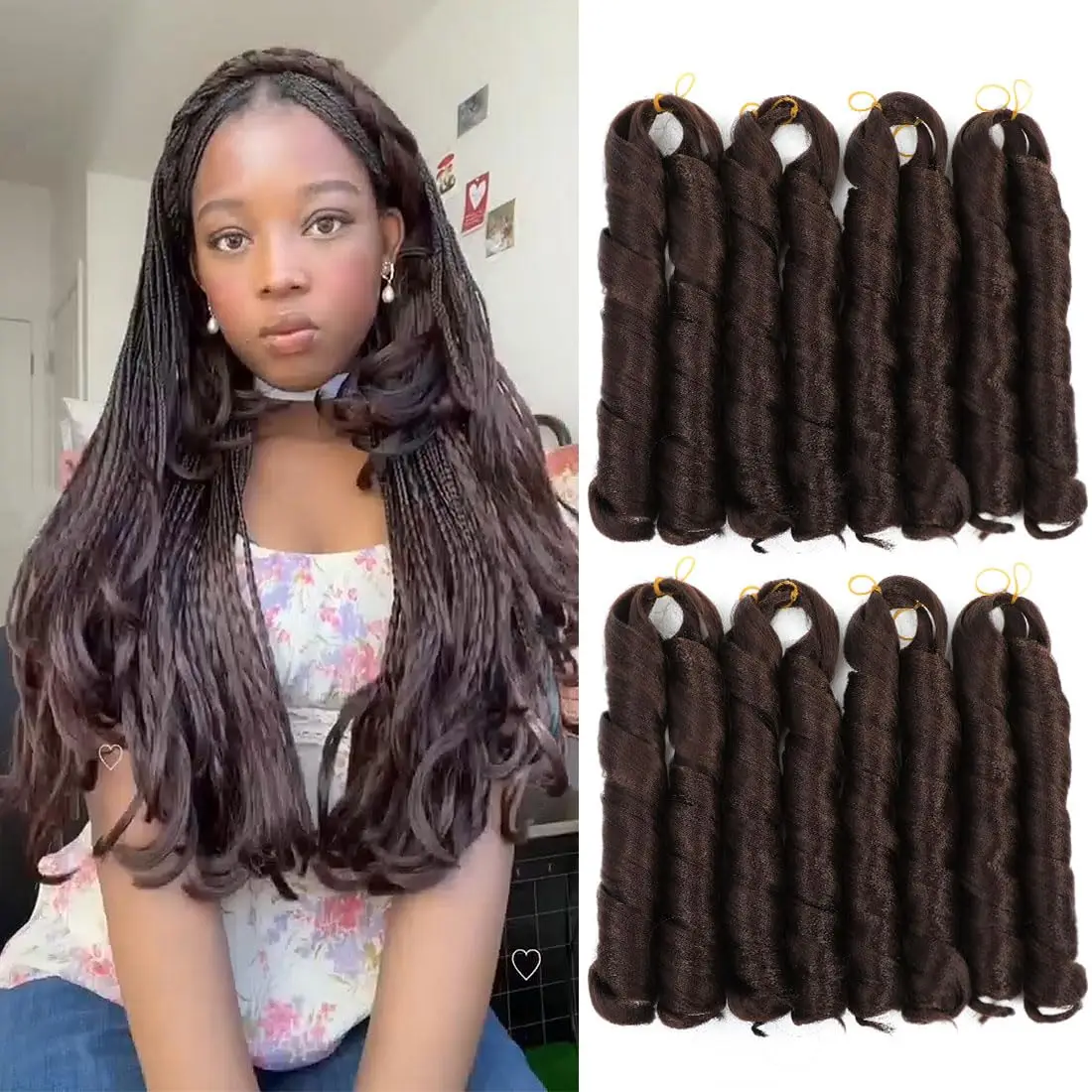 Rizos franceses de 24 pulgadas para mujer, extensiones de cabello trenzado de ganchillo preestirado, trenza de cabello sintético en espiral, onda suelta