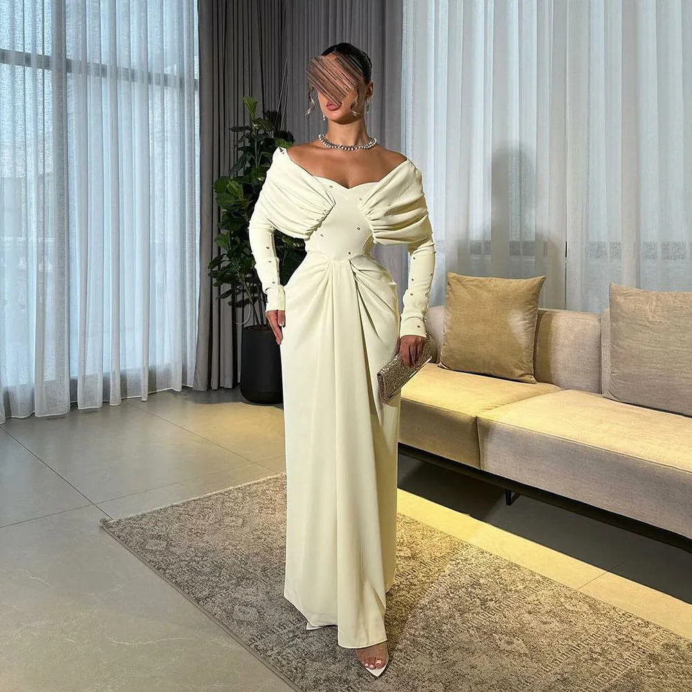 

Msikoods Saudi Evening Dresses Customized Long Sleeves Beading Arabic Formal Dress Wedding Guest Dress Women Elegant Party Dress