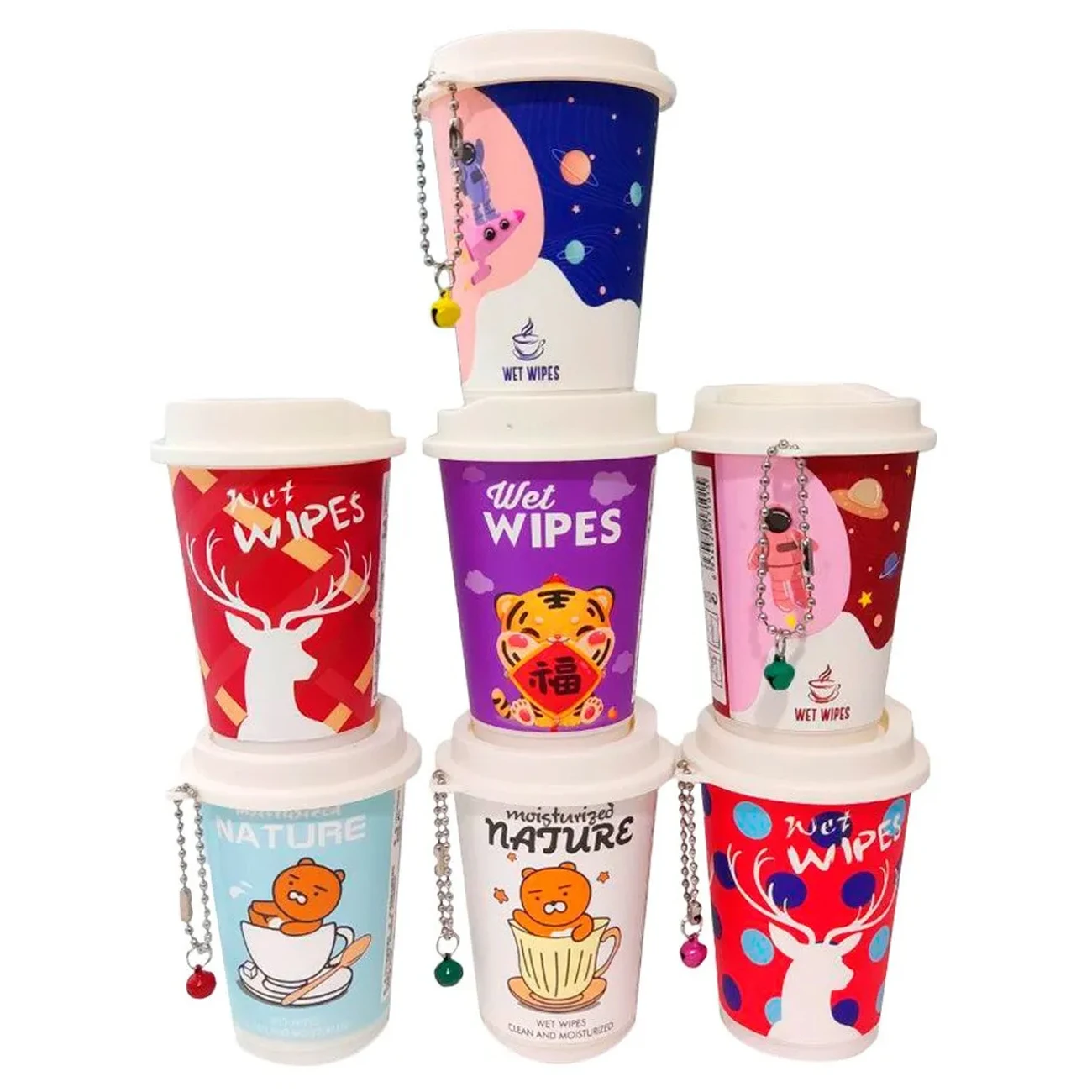 60 Toallitas Humedas Portatil Vaso Cafe Desmaquillante Kawaii Envase Llavero Viaje Portatil