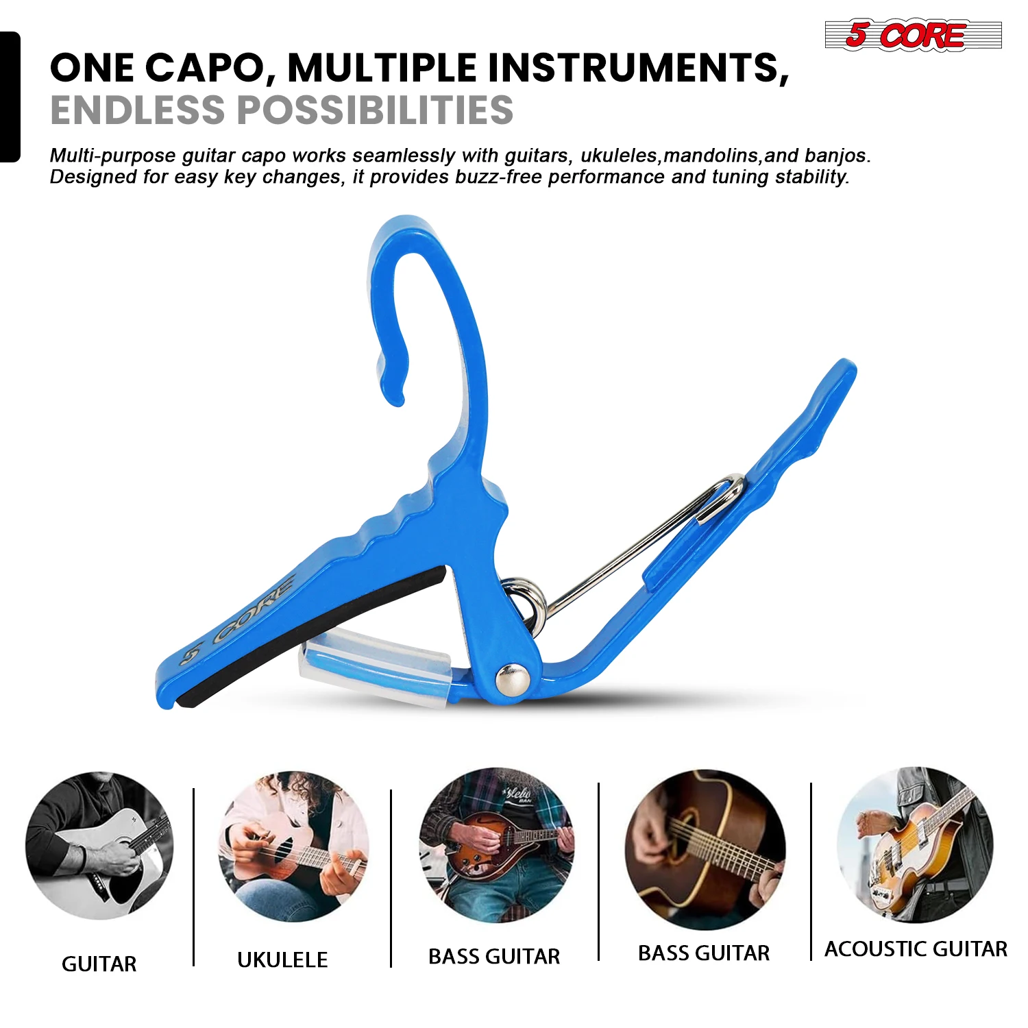 5 الأساسية كابو الصوتية الغيتار الكهربائي سلسلة كليب + 6 قطعة يختار الغيتار السيلويد + حقيبة حمل كابو AL BLU #3