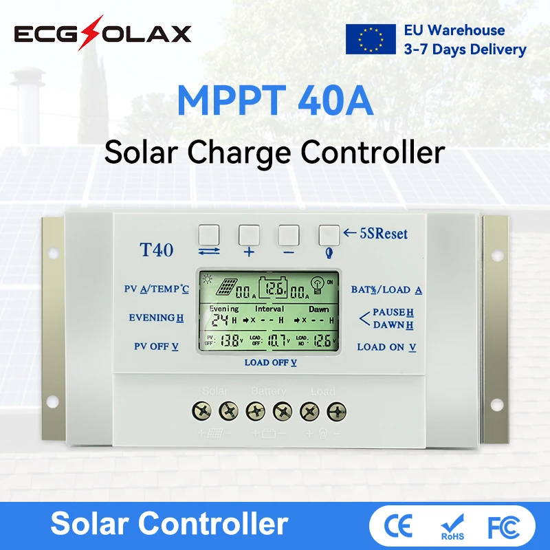Ecgsolax 20A 30A 40A Mppt contrôleur de Charge solaire 12V 24V régulateur solaire automatique avec écran Lcd contrôleur solaire Max Pv 48Vdc