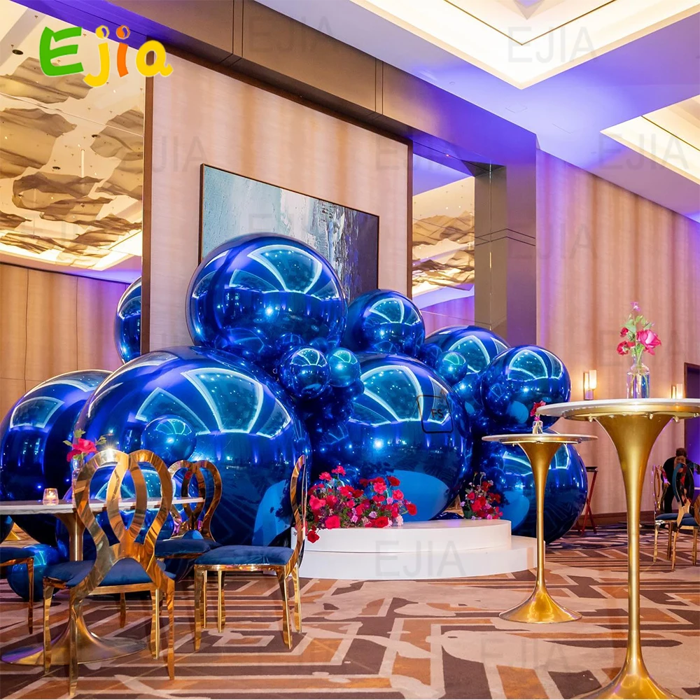 Boule miroir gonflable bleu Royal, mélange de boules brillantes hermétiques, sphère de boule Disco suspendue et sur pied pour décoration de Paty d'anniversaire, 6 pièces