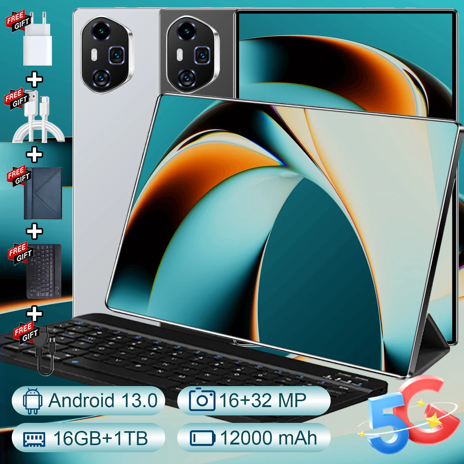 Tableta Android 13 de 10.36 Pulgadas Económica, Chipset de 10 Núcleos, 16GB+1TB de Almacenamiento, Batería de 12000mAh, 5G Dual SIM y Wifi